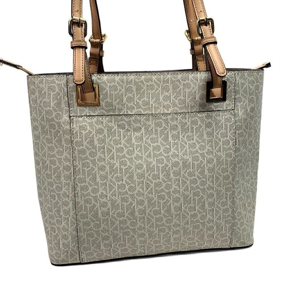 Calvin Klein Signature Satchel H8ABJ6UW Vegan Leather White/Tan Gold Hardware - Picture 4 of 13